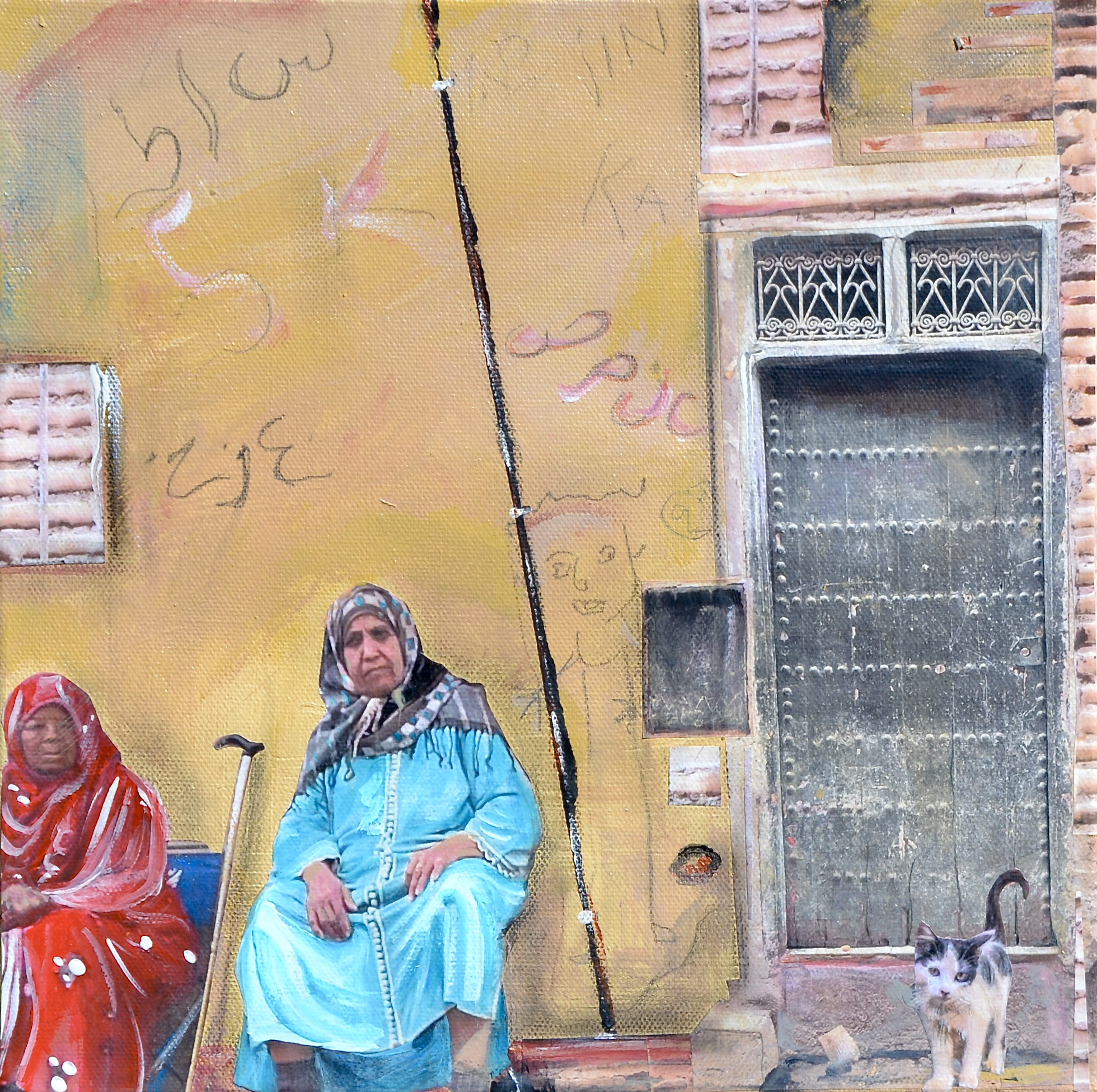 Moroccan Mash-Up #4: Two Ladies and a Cat 12X12